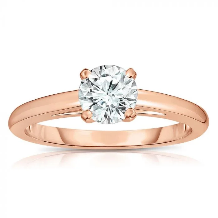 Asymmetrical spark engagement rings -14K Rose Gold Round Diamond Solitaire Engagement Ring by Eloquence Z00176134-Size 6.5-0.74ct