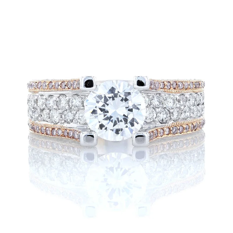 Rhinestone dazzle engagement rings -Pink & White Diamond Multi-Row Engagement Ring