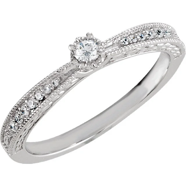 Ladies signature designer rings -Sterling Silver Cubic Zirconia Vintage-Style Promise Ring