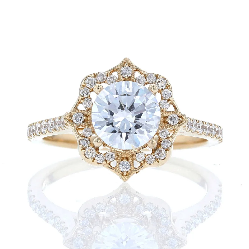 Asymmetrical spark engagement rings -Yellow Gold Vintage Halo Engagement Ring