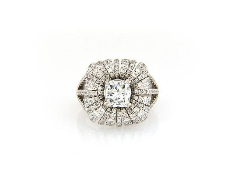 Oversized gleam engagement rings -Frederic Sage 3.42ctw Radiant Diamond Blossom Engagement Ring in 14K