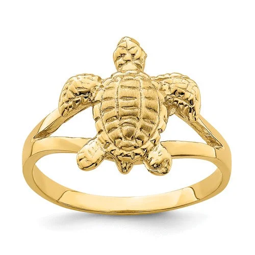 Ladies festive holiday rings -14k Yellow Gold Solid Textured Sea Turtle Ring