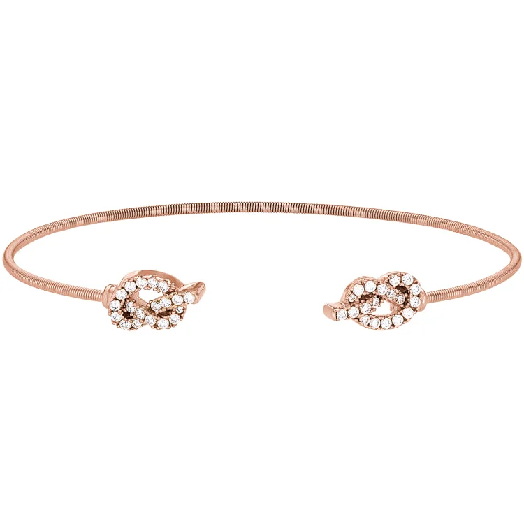 Ladies Bracelets with Amber Scapolite-Rose Gold Finish Sterling Silver Cable Cuff Bracelet with Simulated Diamond Knots