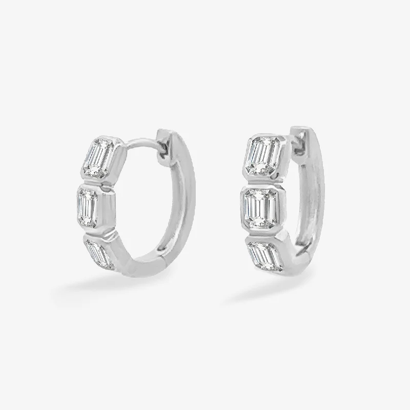 Ladies healing vibe earrings -Bezel Set 0.85CT EC Diamond Huggie Earrings