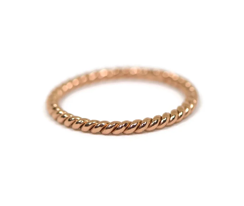 Ladies airy feather rings -Sterling Silver 22k Rose Gold Plated Twisted Stacking Ring