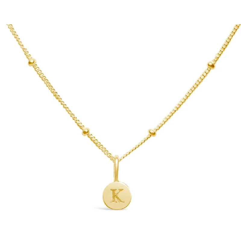 Ladies Necklaces Crafted Shine-Stia : Love Letter "K" Mini Disk Necklace in Gold