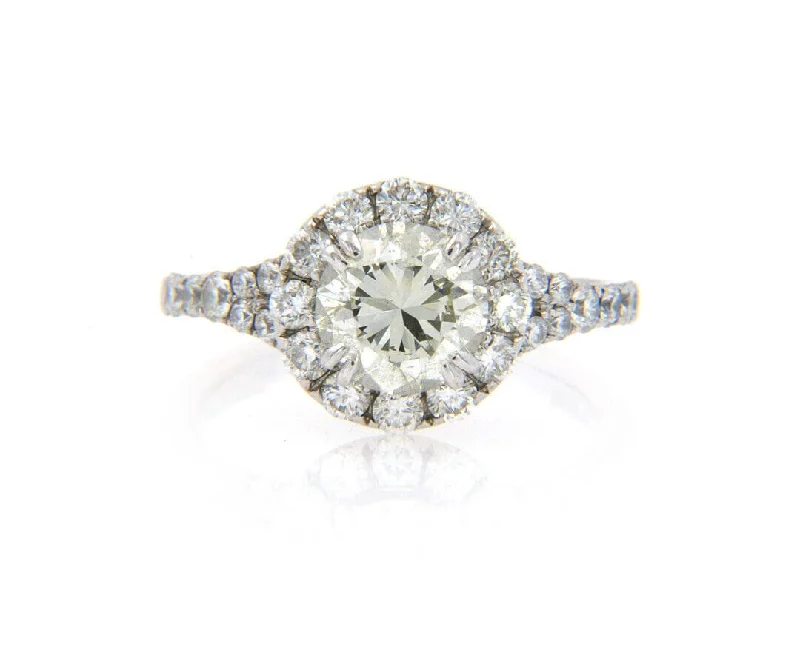 Unique artisan engagement rings -2.64ctw Round Diamond Halo Engagement Ring in 14K