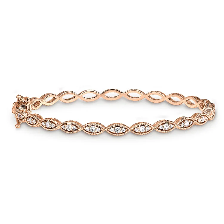 Ladies Bracelets Bold Glow-Rose GoldFinish Sterling Silver Micropave Three Stone Marquis Bangle Bracelet with Simulated Diamonds