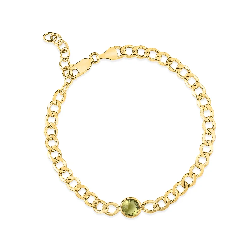 Ladies Bracelets Multi-Layer Glow-14K Peridot Curb Chain Bracelet