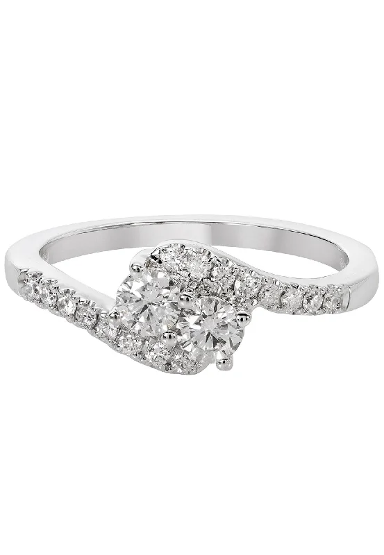 Ladies playful flair rings -14k White Gold 0.55CTW Diamond Two-Stone Ring