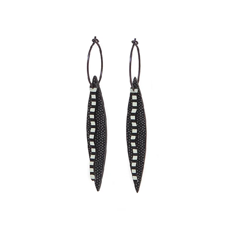 Ladies understated minimal earrings -Lene Lundberg Narrow Double Black/White Leaf Earrings