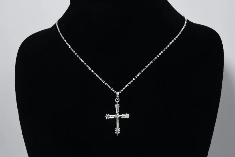 Ladies Necklaces for Travel Spark-Sterling Silver Diamond Crucifix on Silver Tone Chain Necklace - 16"