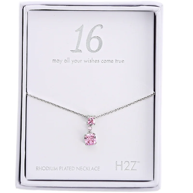 Ladies Necklaces for Artist Glow-Sweet 16 Birthday Rose Zirconia Rhodium Plated Necklace