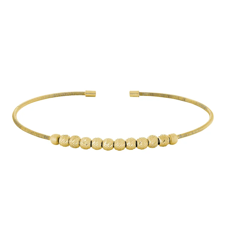 Ladies Bracelets Geometric Glow-Gold Finish Sterling Silver Cable Cuff Bracelet with Ten Diamond Cut Spinning Beads