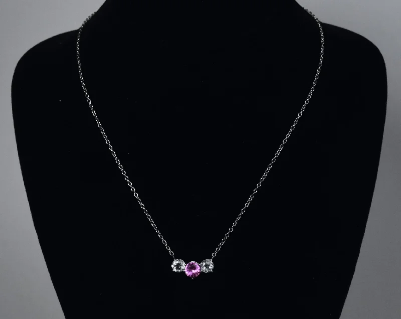 Ladies Necklaces with Brown Andalusite-Synthetic Pink Sapphire and White Topaz Sterling Silver Necklace