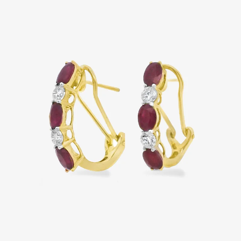 Ladies desert bloom earrings -Oval Cut Ruby & Diamond Earrings