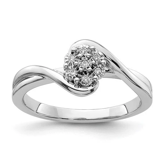 Ladies crisp geometric rings -Sterling Silver Diamond Cluster Round Promise Ring