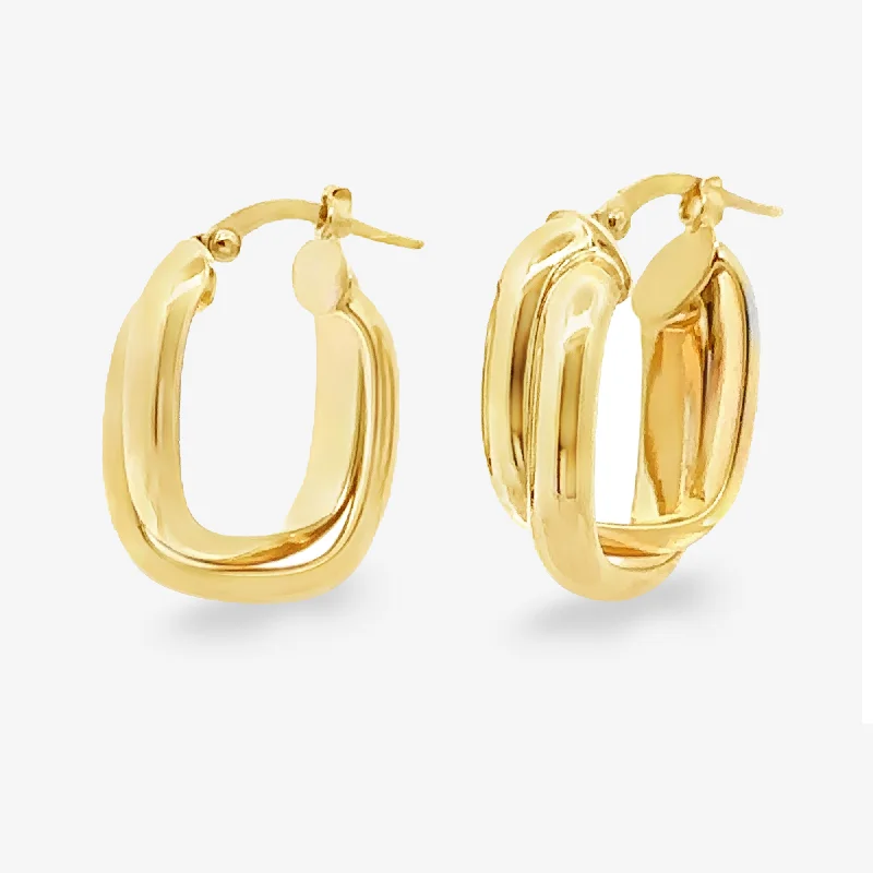 Ladies festive holiday earrings -7mm Crossover Gold Hoop Earrings