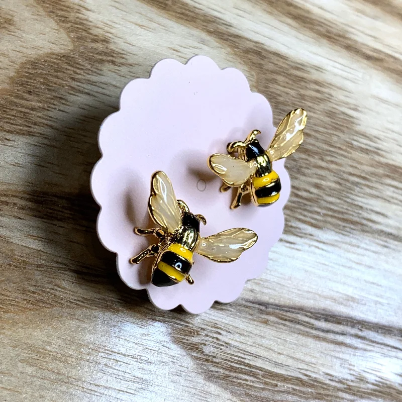 Ladies substantial heavy earrings -Enamel Bee Stud Earrings