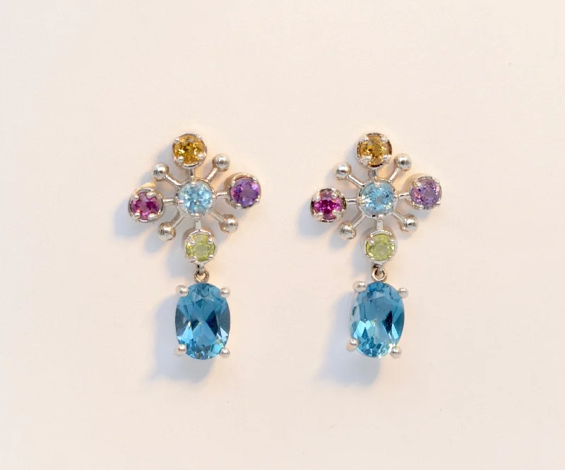 Ladies barely-there earrings -Colored Gemstone Earrings set in 14K White Gold