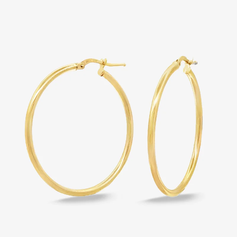 Ladies sleek hoop earrings -Classic 2mm Round 1.25" Gold Hoop Earrings