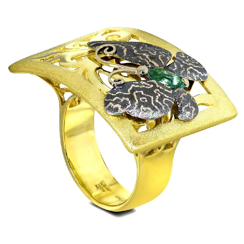 Ladies confident shine rings -Gold Butterfly Ring with Tourmaline