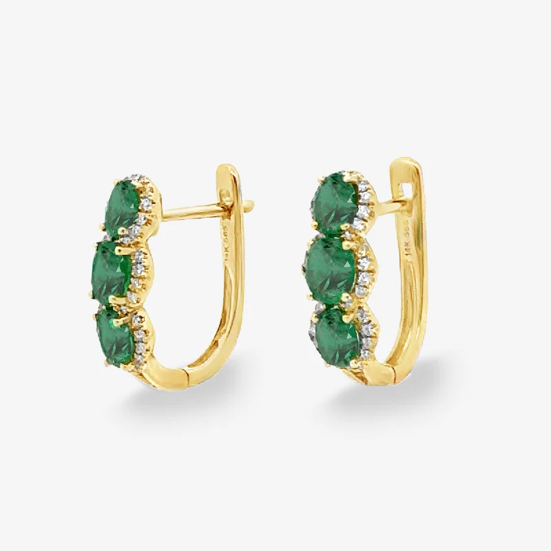 Ladies mystic lunar earrings -Emerald & Diamond U-Hoop Huggie Earrings