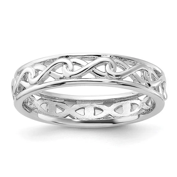 Ladies homestead glow rings -Sterling Silver Stackable Expressions Carved Infinity Band Ring