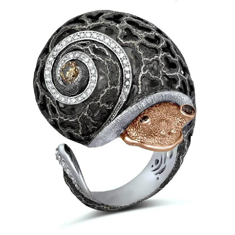 Ladies glittering spark rings -Silver & Gold Grand Codi The Snail Ring with Diamonds