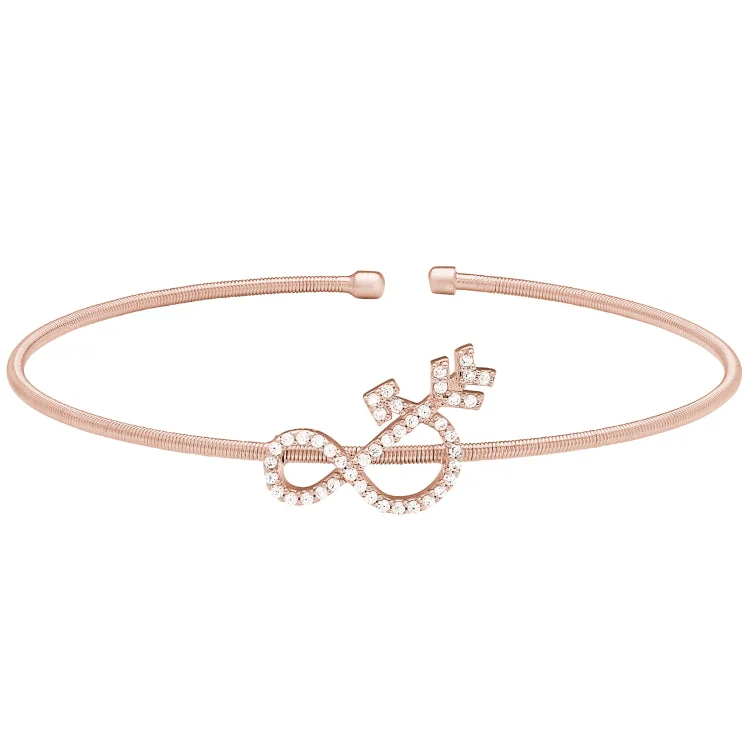 Ladies Bracelets with Pure Okenite-Rose Gold Finish Sterling Silver Cable Cuff Ampersand Bracelet with Simulated Diamonds