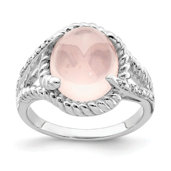 Ladies courageous heart rings -Sterling Silver Rose Quartz And Diamond Ring