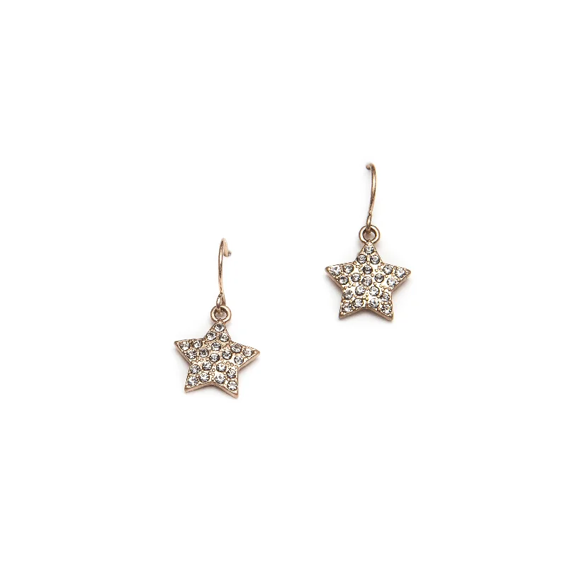 Ladies slim silhouette earrings -Pom Gold Star Earrings with Clear Crystals