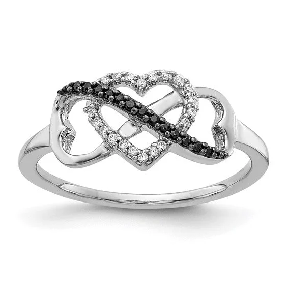 Ladies tactile texture rings -10K White Gold Black and White Diamond Infinity and Heart Ring