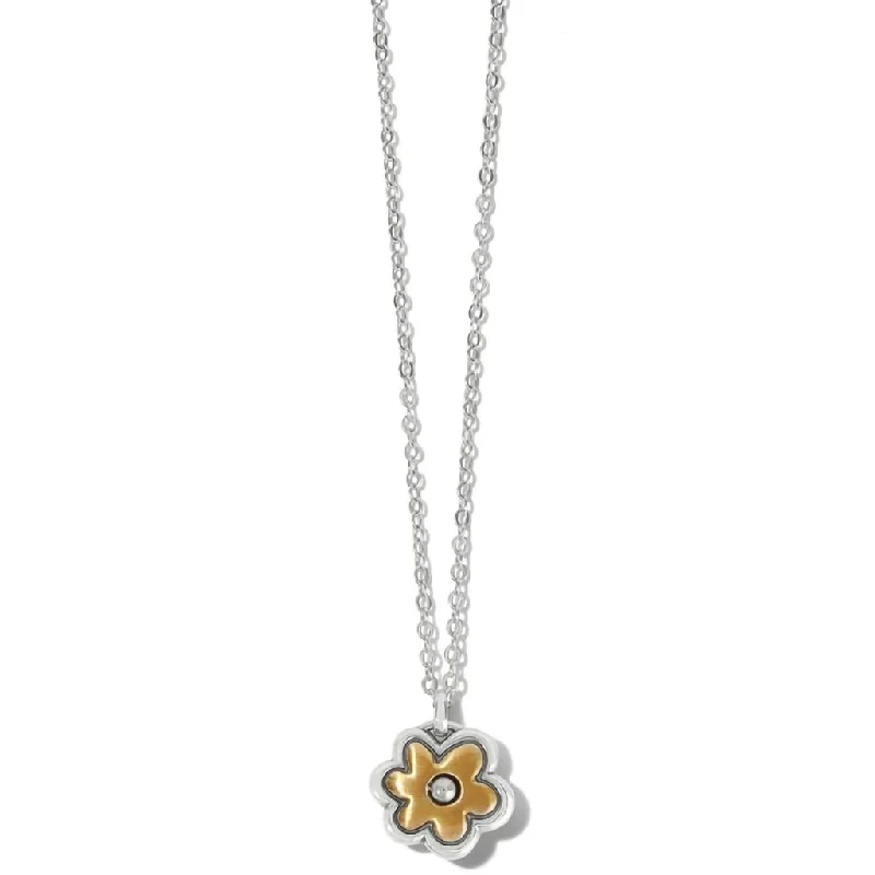 Ladies Necklaces with Grey Labradorite-Brighton : Harmony Flower Petite Necklace in Silver - Gold