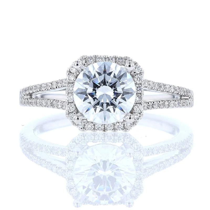 Balance glow engagement rings -Split Shank Diamond Halo Engagement Ring