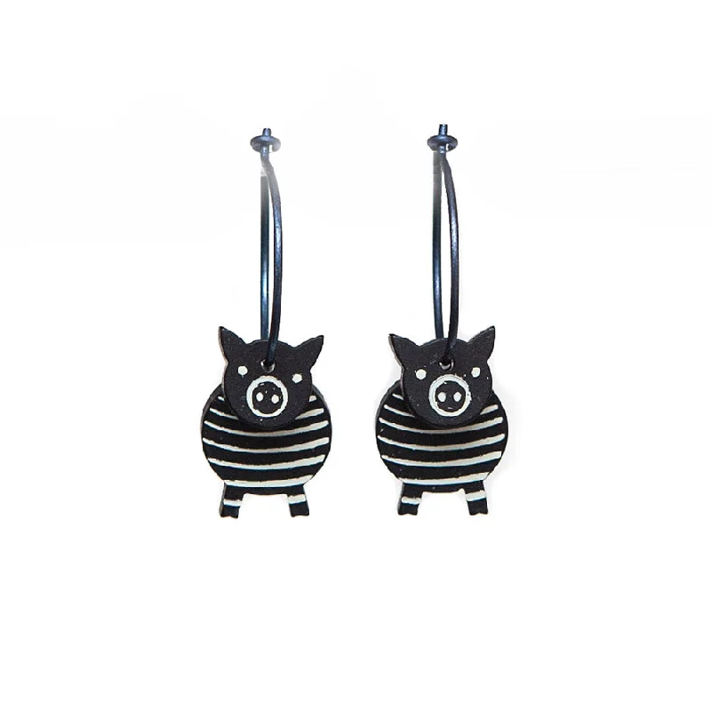 Ladies Mother’s Day charm earrings -Lene Lundberg K-Form Black Stripey Pig Earrings