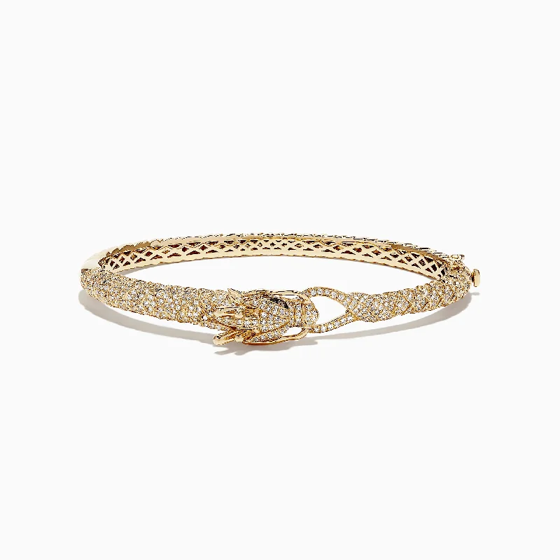 Ladies Bracelets in Warm Gold-Safari 14K Yellow Gold Diamond Dragon Bangle, 1.83 TCW