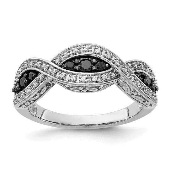 Ladies motivating spark rings -14k White Gold White and Black Diamond Twist Ring