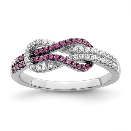 Ladies slim silhouette rings -Sterling Silver Pink & White CZ Brilliant Embers Love Knot Ring