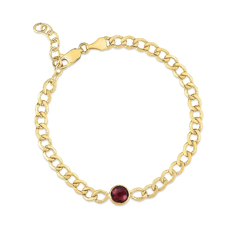 Ladies Bracelets Bold Glow-14K Garnet Curb Chain Bracelet