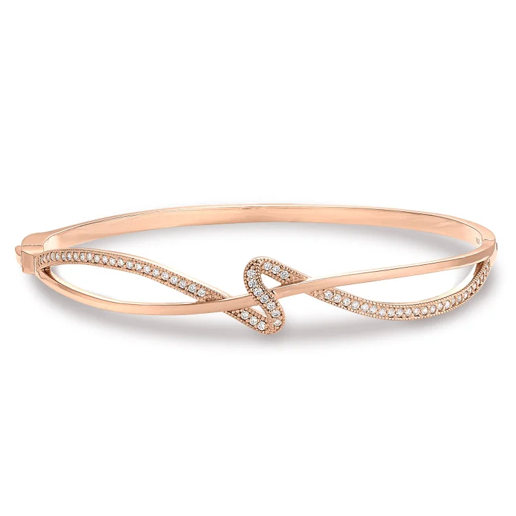 Ladies Bracelets with Warm Opal-Rose Gold Finish Sterling Silver Micropave Ribbon Swirll Bangle Bracelet with Simulated Diamonds