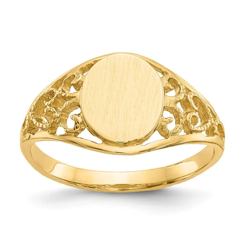 Ladies peaceful flow rings -14k Yellow Gold Oval With Lightweight Filigree Band Signet Ring (Ladies Sizes)