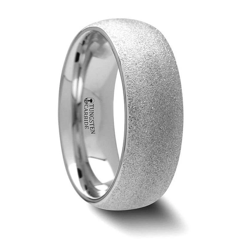 Ladies square edge rings -Thorsten QUARTZ Domed Tungsten Carbide Ring with Sandblasted Crystalline Finish - 2mm - 8mm