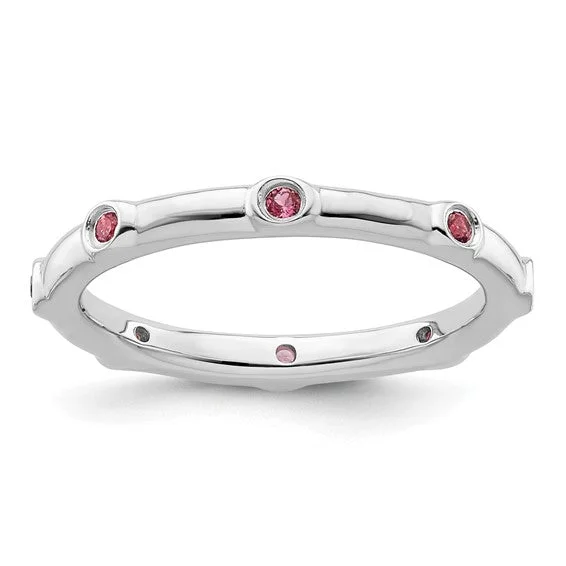 Ladies rustic leather rings -Sterling Silver Stackable Expressions Pink Tourmaline Eternity Ring