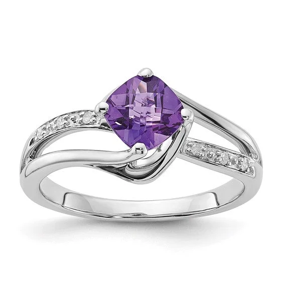 Ladies Victorian lace rings -10k White Gold Amethyst and Diamond Ring