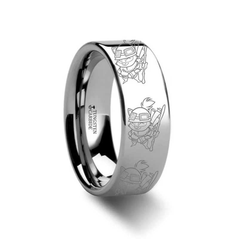 Ladies zodiac glow rings -Thorsten Teemo Swift Scout Polished Tungsten Engraved Ring League of Legends Band - 4mm-12mm