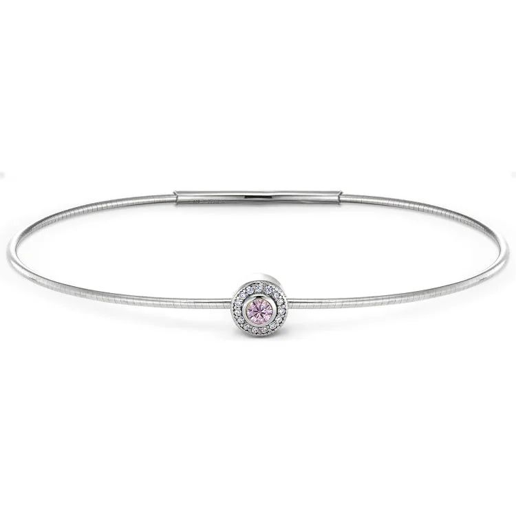 Ladies Bracelets with Lock Shine-Platinum Finish Sterling Silver Round Simulated Pink Sapphire Birth Gem Bracelet with Simulated Diamonds