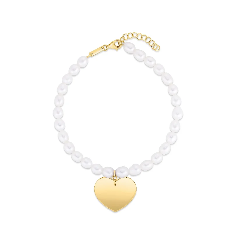 Ladies Bracelets with Lotus Shine-14K Pearl Heart Charm Bracelet