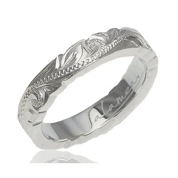 Ladies oceanic shell rings -Sterling Silver Hawaiian Floral Scroll 4mm Alamea Hawaii Ring