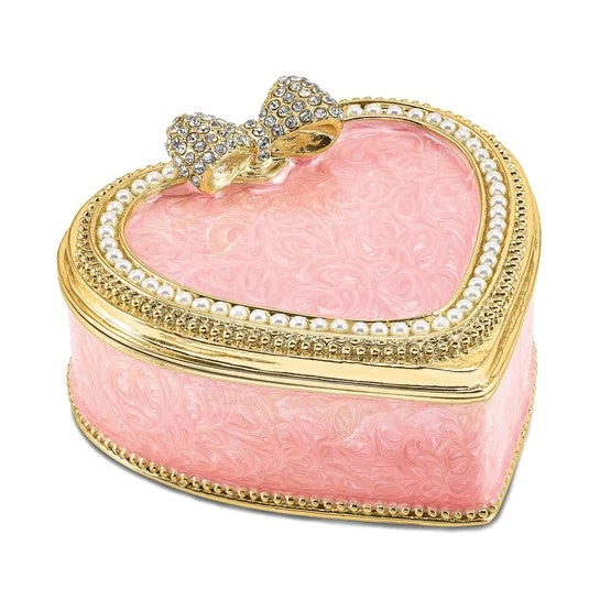 Ladies heartfelt sentiment rings -Bejeweled Pearls and Crystals 'Pearly Pink Heart" Ring Pad Trinket Box